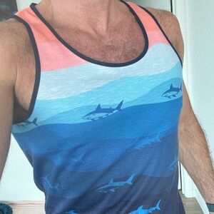 Blue and Pink Gradient Tank Top with Nautical Design